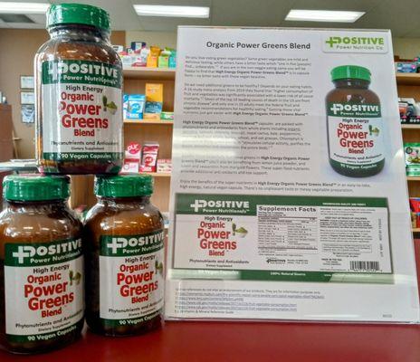 Ojibwa is now carrying Positive Power Nutrition supplements. Try their Power Greens capsules shown here for a dose of green superfoods.