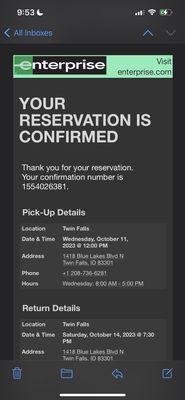 Proof of original reservation that I demanded be canceled.