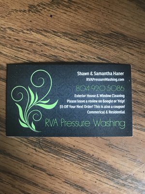 Check out the business card! Give us a call to schedule your next cleaning.