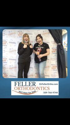 The day I got my braces off, I got a cool water bottle filled with candy! And got a picture taken with one of the nicest staff .