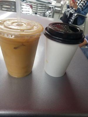 Iced honey rose latte with almond (left) & hot honey rose latte for my husband (right)