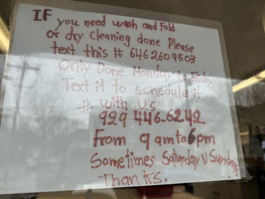 Sign in window 1/28/24; I guess they don't take in dry cleaning during all open hours.