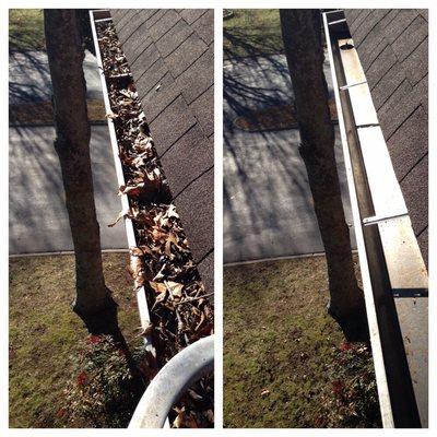 Before and after; gutter cleaning