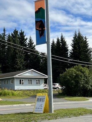 Sandwich board sign by street