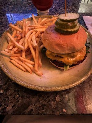 The Marriott burger it is a double smash burger with secret sauce and seasoned fries and it is perfection.