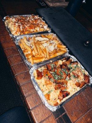 Aloha Mac Cheese, Buffalo Chicken Mac Cheese, Truffle Oil Parmesan Fries