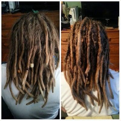 a little taste of Leslie's dreadlock services. pictured here is general maintenance. call today for a free consultation.