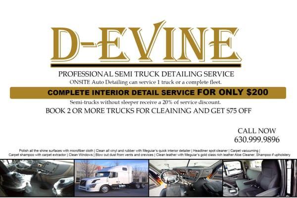 Semi truck detail cleaning services, interior semi truck detail, full semi truck cleaning, semi truck clean services