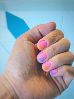 Gel manicure with fun design and colors by Tammy