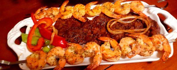 Steak and shrimp fajitas