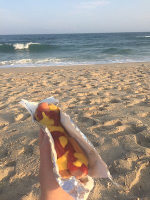 Hot dog by the ocean