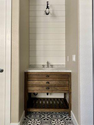 Shiplap installation in bathroom