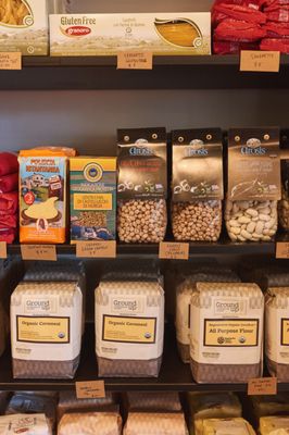 We always carry local flour as well as imported. We also have italian Gluten free pastas and greek small farm beans