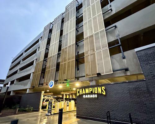 Exterior of garage in evening