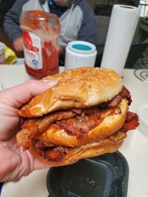 Double BBQ beef sandwich