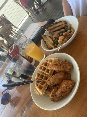 Chicken and Waffles plus Shrimp and Grits