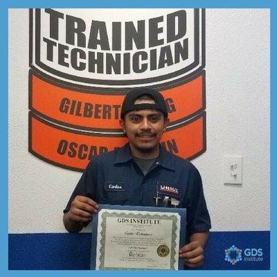 The GDS Institute team is proud to congratulate Carlos for earning his Graduate Diploma in the Light Automotive Mechanic Program!