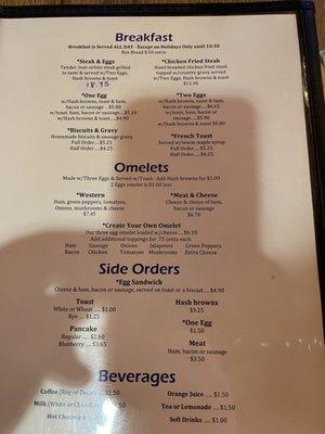 Breakfast menu