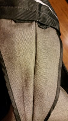 The inside seam of the pants, it was done so well I had a hard time finding where the original seam had been..