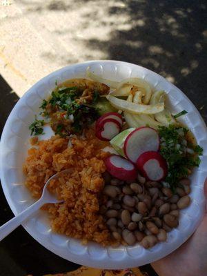 Chicken tacos with rice and beans