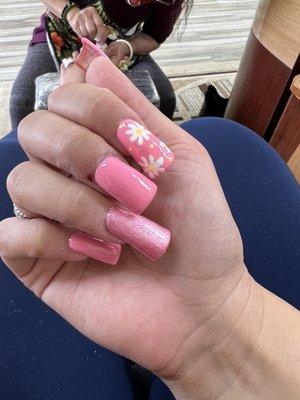 Pink with flowers design