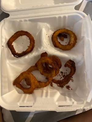 these are the onion rings i ordered all burnt and very cold like they have been sitting out