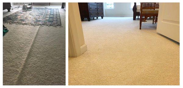 Picture on the left is what the TAC carpet installation looked like after about 14 months. Picture on the right is after Empire fixed it.