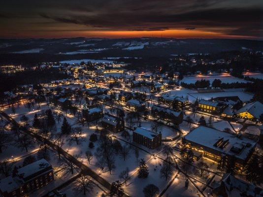 Campus at sunset.