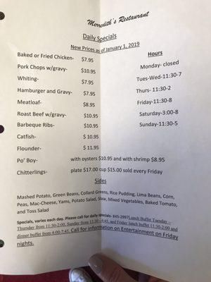 Menu with hours and buffet times