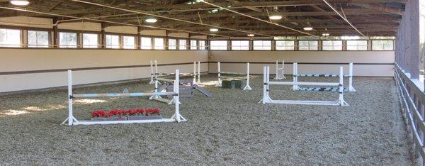 Nice indoor jumping arena. It allows the riders to jump year round and late at night.