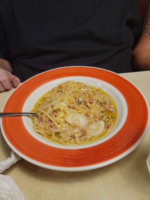 Carbonara over linguine