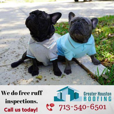 Our little mascots reminding folks that we offer Free Roof Inspections.