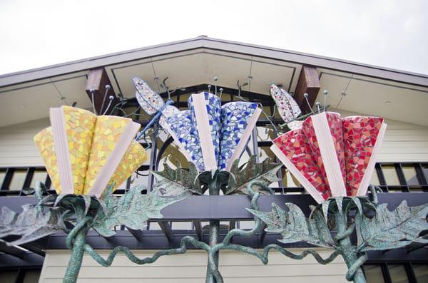 Sculpture at the entrance to the Topanga Library