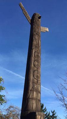 Traditional PNW Native Story Pole at Admiral Viewpoint in West Seattle.