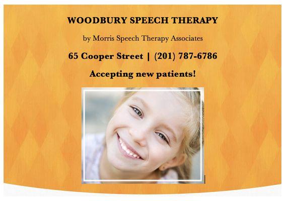 Woodbury Speech Therapy by Morris Speech Therapy Associates is now accepting new patients at our new location 65 Cooper St, Woodbury, NJ!