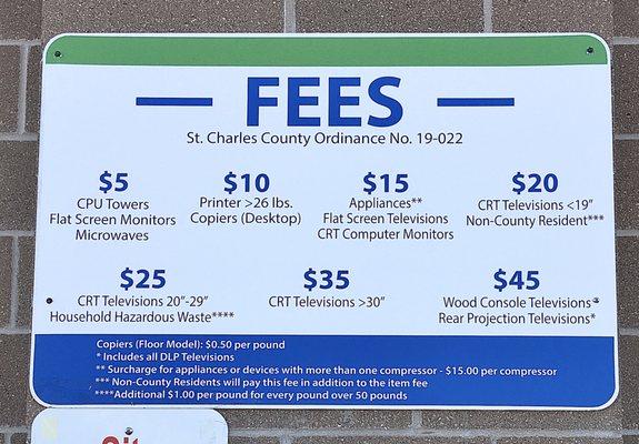 Fees for recycling electronics, though I've sometimes had fees waived.