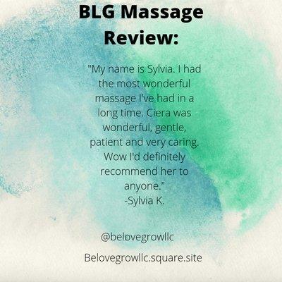 A Be Love Grow Massage review. We appreciate our clients greatly!