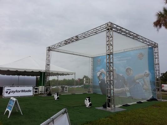 Golf event: temporary hitting cage