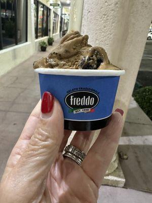 Small $8.39 dulce de leche with Oreo cup. More like itty bitty to me