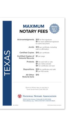 Maximum notary fees
*this does not include travel fees