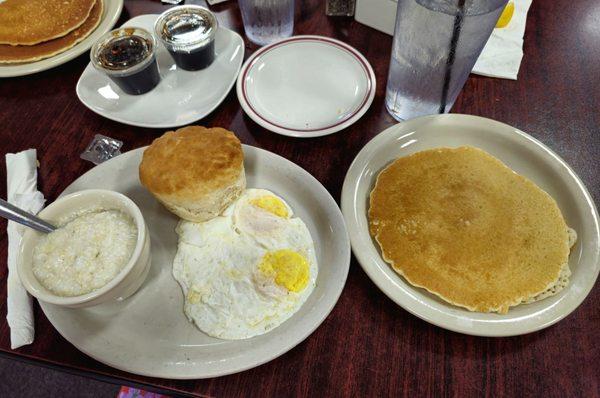 2 Egg platter-no meat with grits and a biscuit.  $8.49