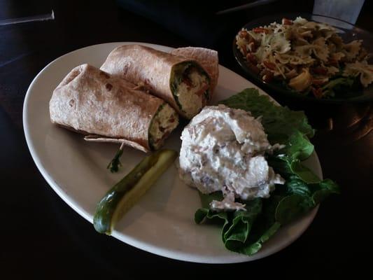 Chicken Salad Wrap with baked potato salad