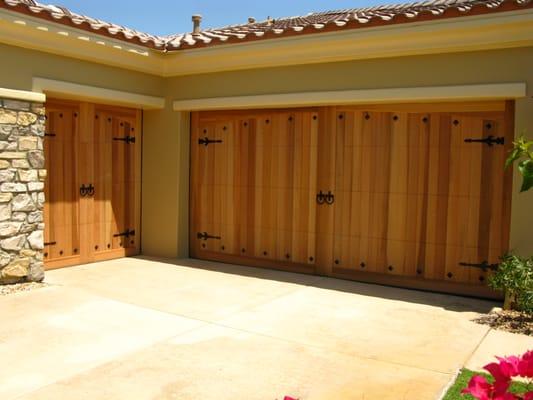 Custom-made cedar wood garage doors.