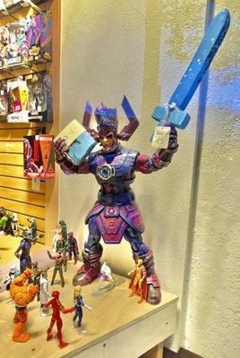 From the storefront diorama, recalling Fantastic 4's epic confrontation with Galactus, his herald, and his fearsome Playsilk and Soft Sword