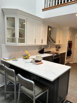 Kitchen cabinets countertop appliances hood floor