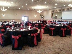 Black Banquet Chair Covers and Fushcia Sashes