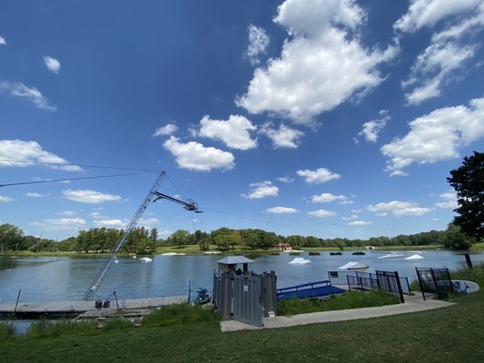 Wake park looking from behind the dock