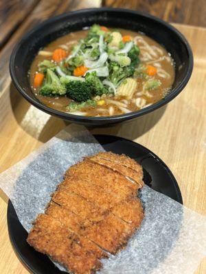 Chicken Katsu Curry Udon with steamed vegetables