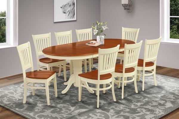 9 PIECE SOMERVILLE DINING SET IN BUTTERMILK & CHERRY FINISH