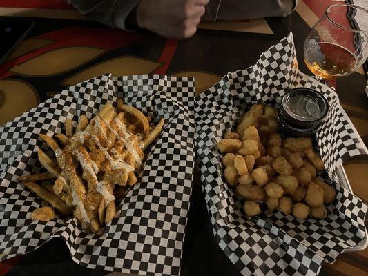 Cajun Beer Cheese Fries and Cheese Curds